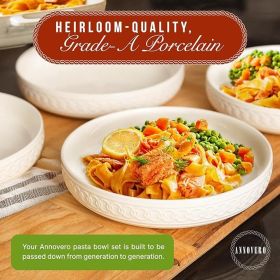 Pasta Bowls Set for 4 - Dinner Bowl Plates - Blates - Flat Dinnerware - Large Shallow White Dishes - Big Rimmed Porcelain Serving Dish for Eating Spag Pasta Bowls Set for 4 - Dinner Bowl Plates - Blates - Flat Dinnerware - Large Shallow White Dishes - Big Rimmed Porcelain Serving Dish for Eating Spag