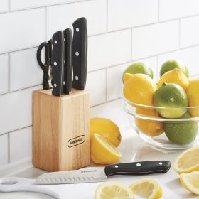 7 Pcs Stainless Steel Black Knives Block Set for Chef, Super Sharp Professional Knife Set with Universal Knife Block for Home Restaurant