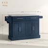Rollable Kitchen Island with Stainless Steel Top, 2 Drawers, Spice, Knife and Towel Rack and Cabinets, Navy Blue
