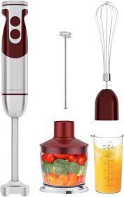 Pro Titanium Reinforced 5 in1 Immersion Hand Blender, Powerful with 80% Sharper Blades, 12 Speed Corded Blender, Including 500ml Chopper, 600ml B (COLOUR: red)